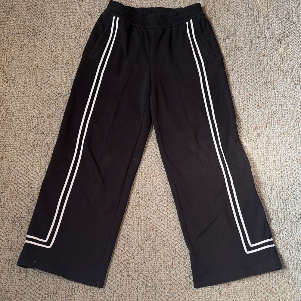 Talbots Black Wide Leg Joggers with White Stripes